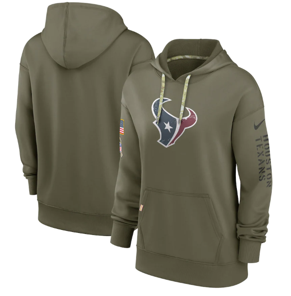 Women's Houston Texans 2022 Olive Salute to Service Therma Performance Pullover Hoodie(Run Small)
